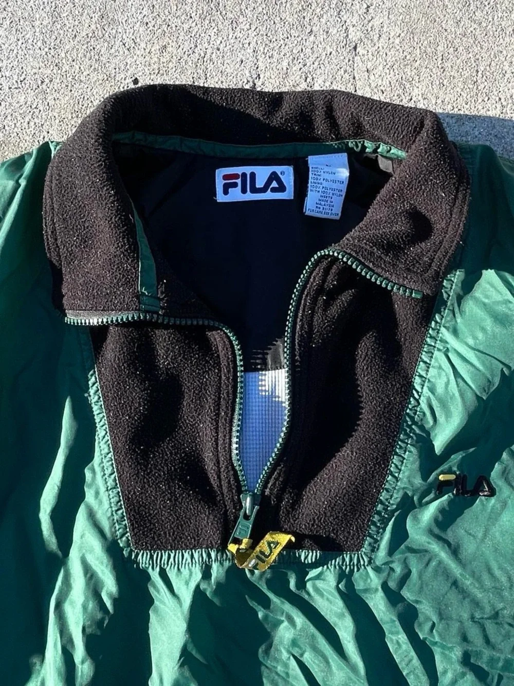 FILA Green Quarter-Zip Pullover with Black Collar size large